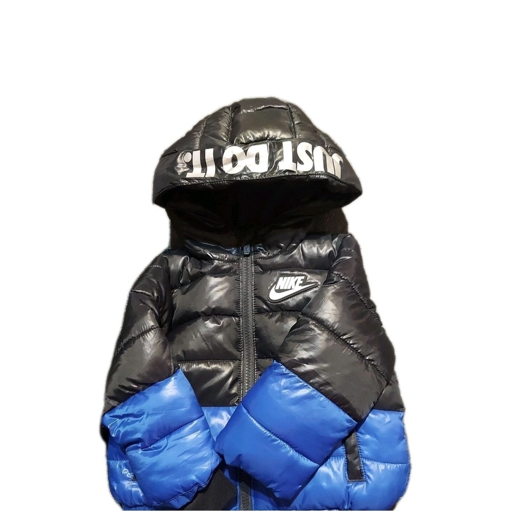New NIKE Size 12 Month Boys Infant Full-Zip Puffer Jacket Winter Coat Black Blue
